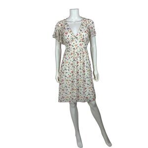 Sooki Retro Dress Womens Medium 70s Style Butterfly Print Chiffon Flutter Sleeve